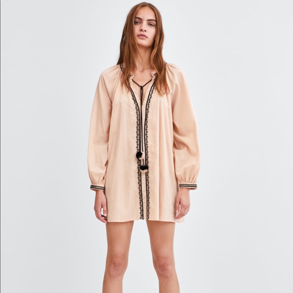 Zara Pale Pink Tunic With Embroidery